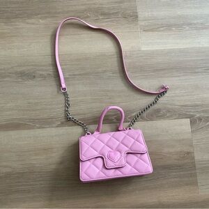 Pink Quilted Handbag with Chain Strap